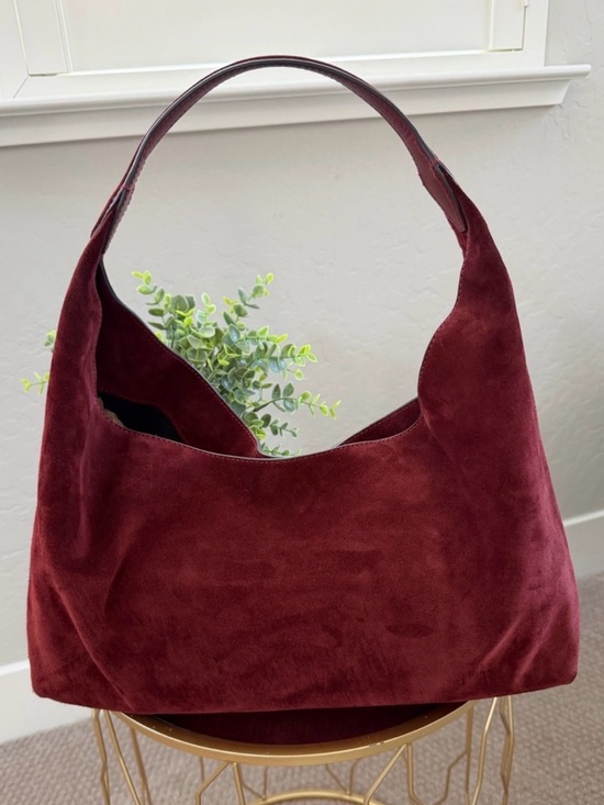 Madewell Handbags - Madewell Suede Miley Shoulder Bag Aged Wine Burgundy Leather Hobo NW348